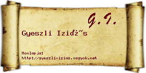 Gyeszli Iziás névjegykártya